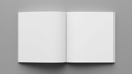 square blank open photo book with blank pages isolated on grey background, 3d render