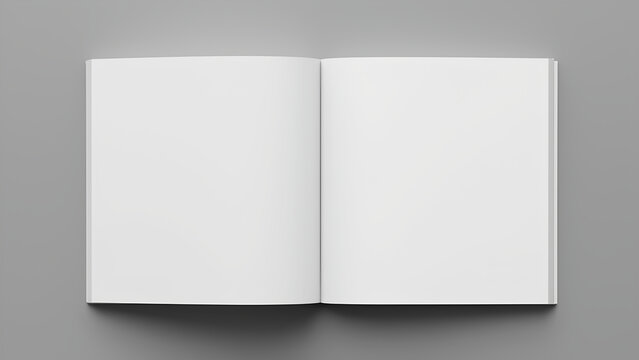 square blank open photo book with blank pages isolated on grey background, 3d render
