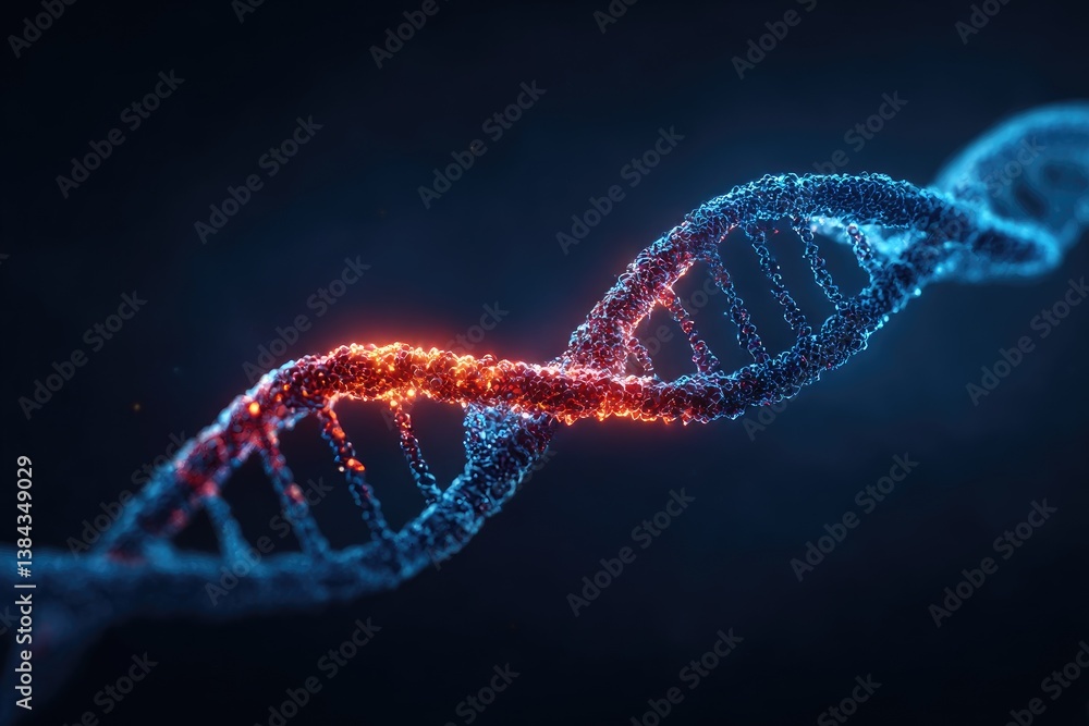 Poster glowing blue and orange dna helix particle abstract 3d rendering