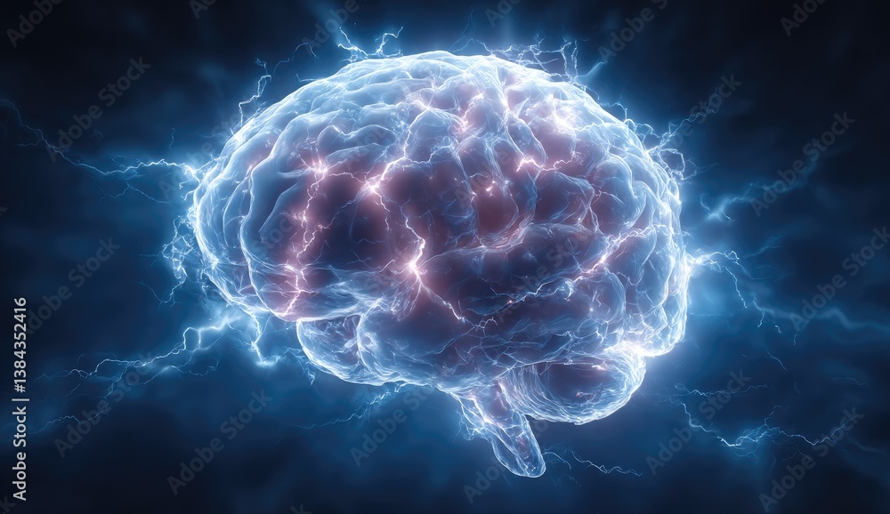Poster glowing digital brain neural network abstract concept
