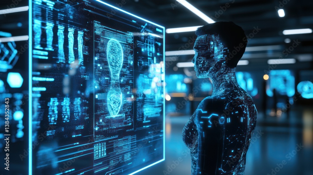 Poster futuristic human interface integrating technology, information and artificial intelligence