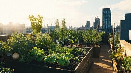 Fototapeta premium Urban Rooftop Garden Oasis: Sustainable City Farming