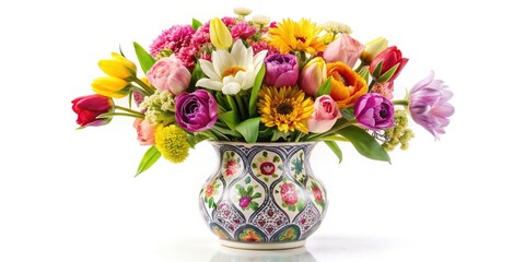 Fototapeta premium Aerial View Flower Bouquet, Drone Photography, Floral Arrangement, Vase, Overhead Shot, Beautiful Flowers, Spring Flowers, Summer Flowers, Colorful Flowers