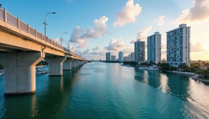 Fototapeta premium Bridge structure with marina and skyscrapers in West Palm Beach, waterfront, architecture