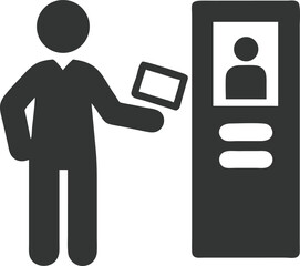 Stick Figure Presenting Card to ATM for Identification on Transparent Background
