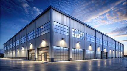 Night Warehouse Exterior Photography - Industrial Building Windows Night Scene Images