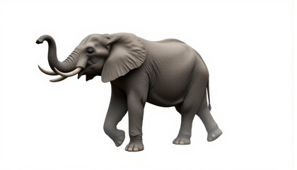 Fototapeta premium Realistic 3D Rendering of Elephant Walking on White Background for Nature and Wildlife Concept