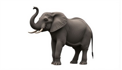 Obraz premium Realistic 3D Illustration of an Asian Elephant with a Graceful Stance and Raised Trunk