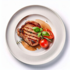 Grilled Pork Steak with Cherry Tomatoes and Basil on Elegant Plate Delicious Food