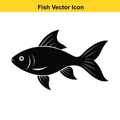 Black beautiful fish Silhouettes isolated on white background Vector illustration.