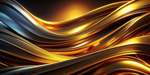 Abstract Golden Black Luxury Fluid Lines: Dynamic Glowing Curves Macro Wallpaper Background