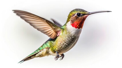Fototapeta premium Minimalist Hummingbird Photography: Mid-Air Hover, Bird in Flight, Nature Close-up, Wildlife Image