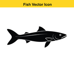 Black beautiful fish Silhouettes isolated on white background Vector illustration.