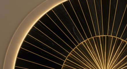 Elegant Fanshaped Onyx Wall Feature with Radiating Brass Lines Design