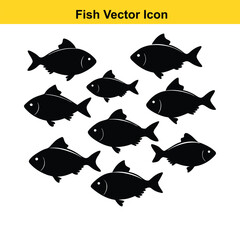 Black beautiful fish Silhouettes isolated on white background Vector illustration.