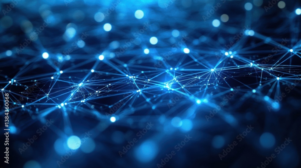 Fototapete High-tech neural network pattern featuring deep blue glowing connections in a cyber-futuristic aesthetic