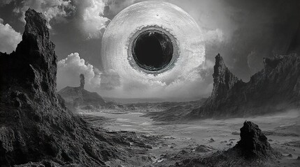 Surreal Monochrome Landscape: A Cosmic Vision