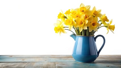 Spring Daffodils Blue Jug Table Photography - Yellow Flowers Still Life Image