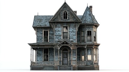 Haunted Victorian house isolated on white background