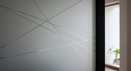 Frosted Glass Room Divider with Minimalist Line Art Etching Design