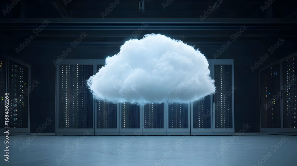 Poster floating cloud in a modern data center