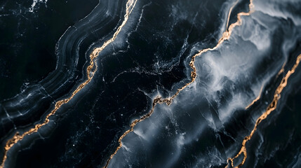 Close-up of intricate veining in polished black onyx marble, showcasing natural beauty