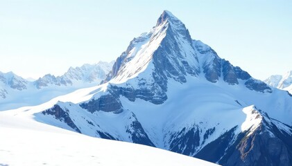 Obraz premium Snow covered mountain peak, pristine white sky, background, scenic