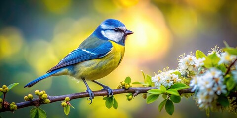 Obraz premium Stunning Blue Tit in Lush Greenery - Captivating Nature Photography with High Depth of Field for Bird Lovers and Wildlife Enthusiasts