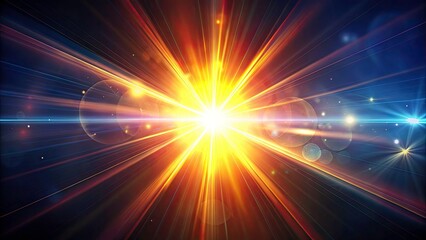 Obraz premium Panoramic Lens Flare Photography: Dark Background, Bright Light Burst, Cinematic, Wide Angle