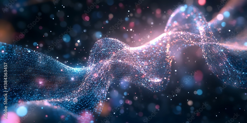 Poster ethereal light waves with glowing particles in dark background