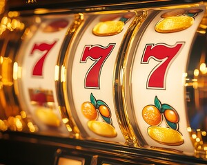 Close up image showcasing the illuminated reels of a slot machine