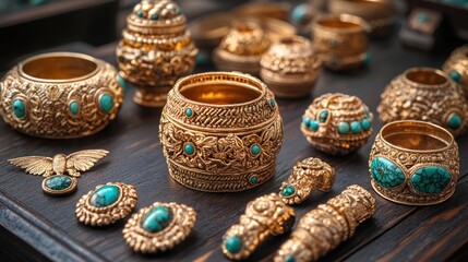 Exquisite Collection of Gold and Turquoise Jewelry
