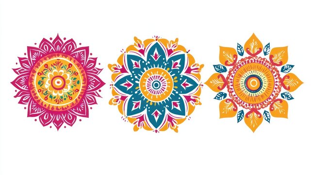 Indian rangoli patterns isolated on white background