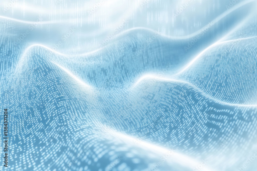 Aufkleber Fluid waves of binary code create a sleek tech-inspired background showcasing a modern aesthetic in blue and white tones