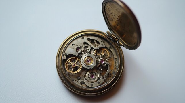 Open antique pocket watch, intricate inner workings visible. - Powered by Adobe
