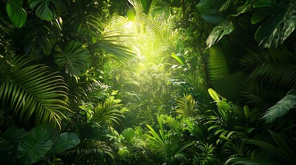 Lush Green Tropical Jungle Sunlight Background