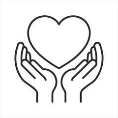 Obraz premium hands holding heart outline icon, care about life icon