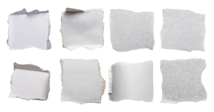 Variety of Torn and Crumpled Blank Sheets of Paper for Design Use, Bundle Set Collection, Isolated on Transparent Background