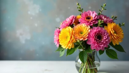 Obraz premium Colorful mix of fresh flowers arranged in a vase, garden, bouquet