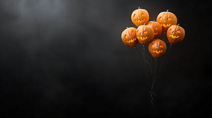 Spooky halloween celebration with pumpkin balloons dark background festive decoration mysterious atmosphere creative concept