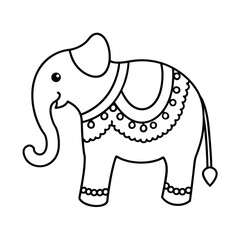Holi Elephant Line Art Vector