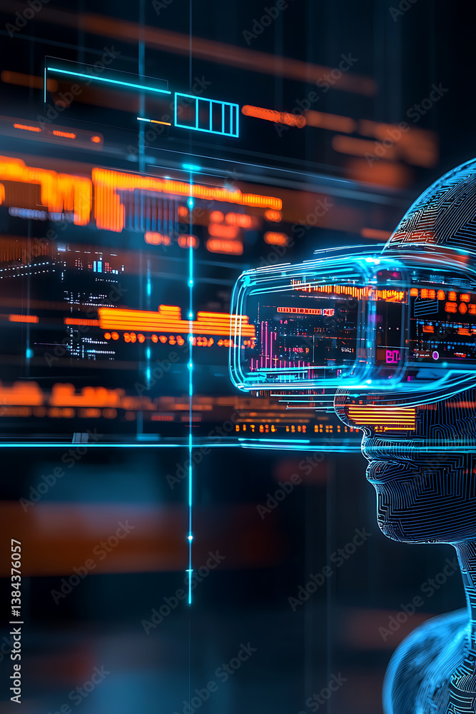 Poster exploring virtual reality technology futuristic insights digital environment high-tech perspective i