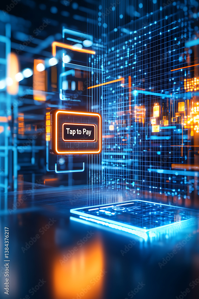 Poster digital payment technology future of transactions virtual environment data visualization cybersecuri