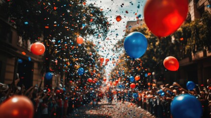 Festive spirit: happy Paraguayans celebrate Independence Day, commemorating the nation's freedom with vibrant parades, dances, displays of national pride, emphasizing unity, strength, shared history.