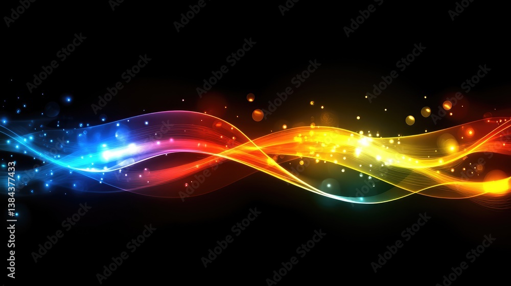 Poster Abstract light waves and soft gradients, glowing and shifting in vibrant colors across the frame, creating a smooth backdrop with plenty of space for text or design. No text, no people.
