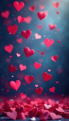 Obraz premium Confetti heart shapes falling gently through the air, whimsical confetti, soft focus effect