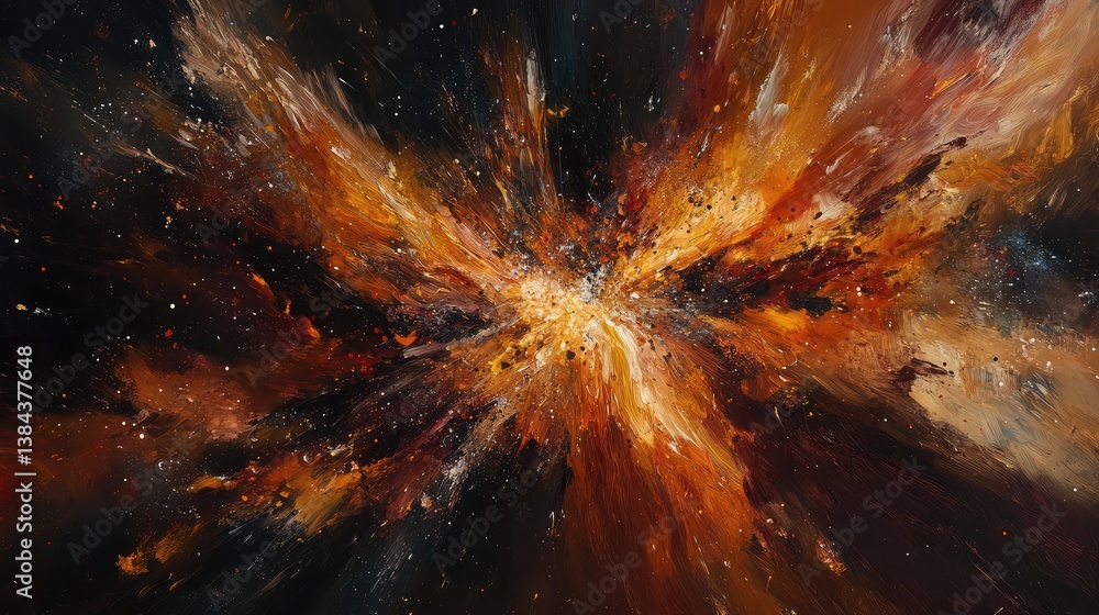 Poster abstract shattered glass explosion with flying shards and a dark backdrop, forming a dynamic and bro