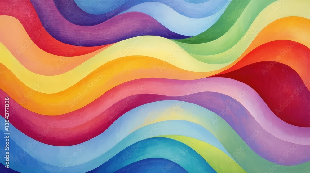 Poster abstract wavy rainbow pattern background with smooth flowing curves, dynamic colors, and modern desi