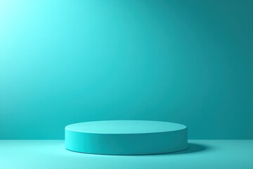 Teal cylindrical podium on teal background.