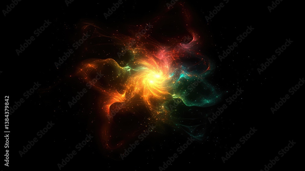 Poster a swirling, glowing vortex of light, with vibrant colors blending into a central point, leaving the 
